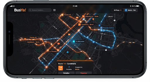 Mapa digital de rutas y paradas de buses en tiempo real en Cartago