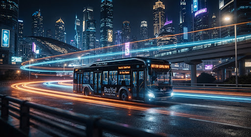 Bus eléctrico moderno de transporte público en una ciudad futurista de Costa Rica